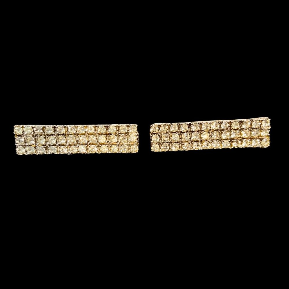 Pair of Silver Tone Clear Rhinestone Bar Brooch (3809)